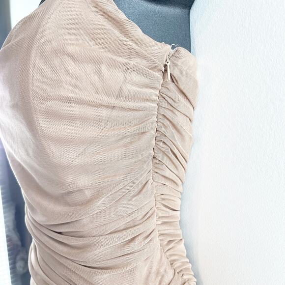 Bobbles & Lace Ruched Sweetheart Neck Strapless Mini Dress Taupe Brown Medium - Picture 7 of 16